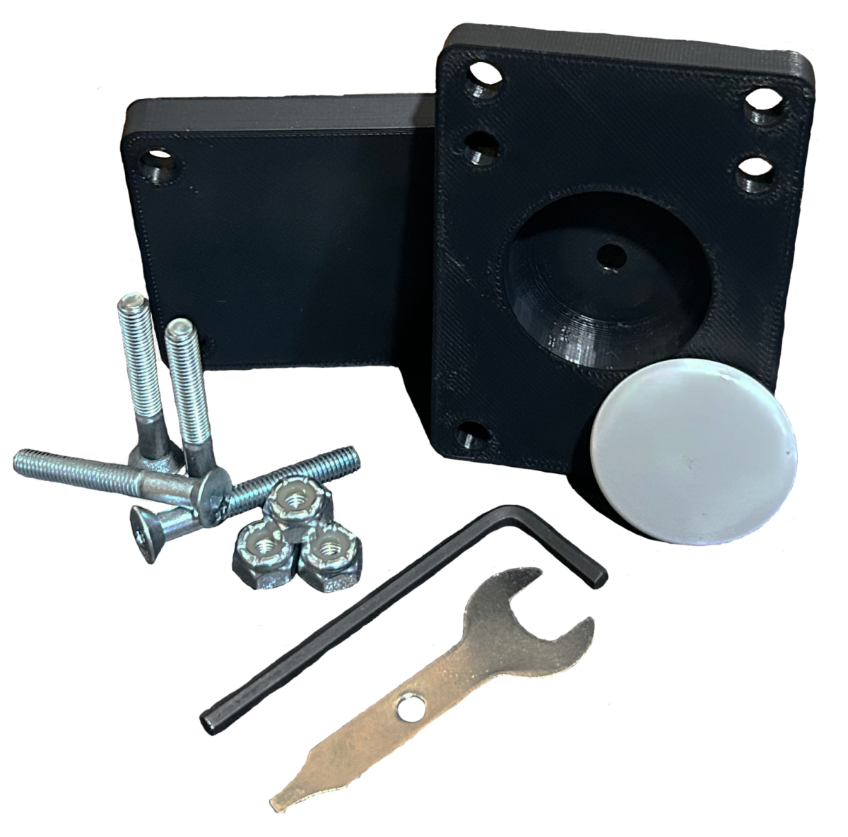 Air-Tag holder that mounts on to a skateboard to keep track of it.